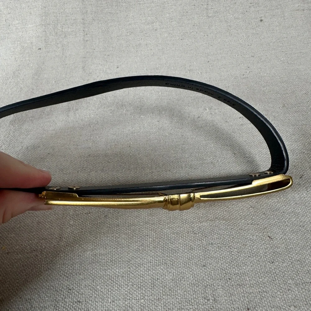 Bow statement belt thin skinny gold metal Black Lizard dark feminine‎ dress